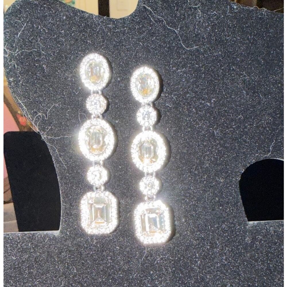 Glamorous Givenchy Stone Linear Drop Earrings large emerald-cut crystals 3”h - Picture 2 of 8